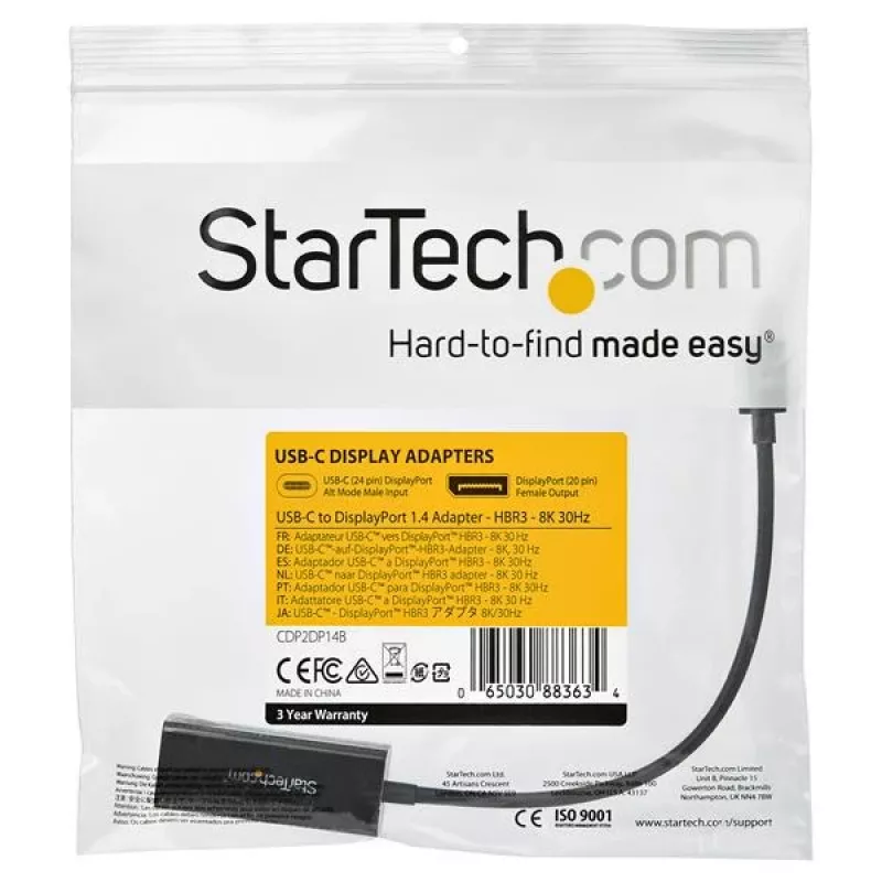 StarTech.com Adaptador USB-C para DisplayPort – Conversor de vídeo USB Type-C para DP 1.4 Alt Mode 8K/5K/4K – HBR3/DSC/HDR – Adaptador de monitor DisplayPort compatível com Thunderbolt 3 8K 60 Hz