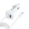 StarTech.com Carregador de automóvel Lightning com cabo espiral, cabo espiral Lightning de 1 m, 12 W, branco, adaptador de carregamento USB duplo para automóvel para telefones e tablets, carregador de automóvel iPhone dual-USB