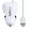 StarTech.com Carregador de automóvel Lightning com cabo espiral, cabo espiral Lightning de 1 m, 12 W, branco, adaptador de carregamento USB duplo para automóvel para telefones e tablets, carregador de automóvel iPhone dual-USB