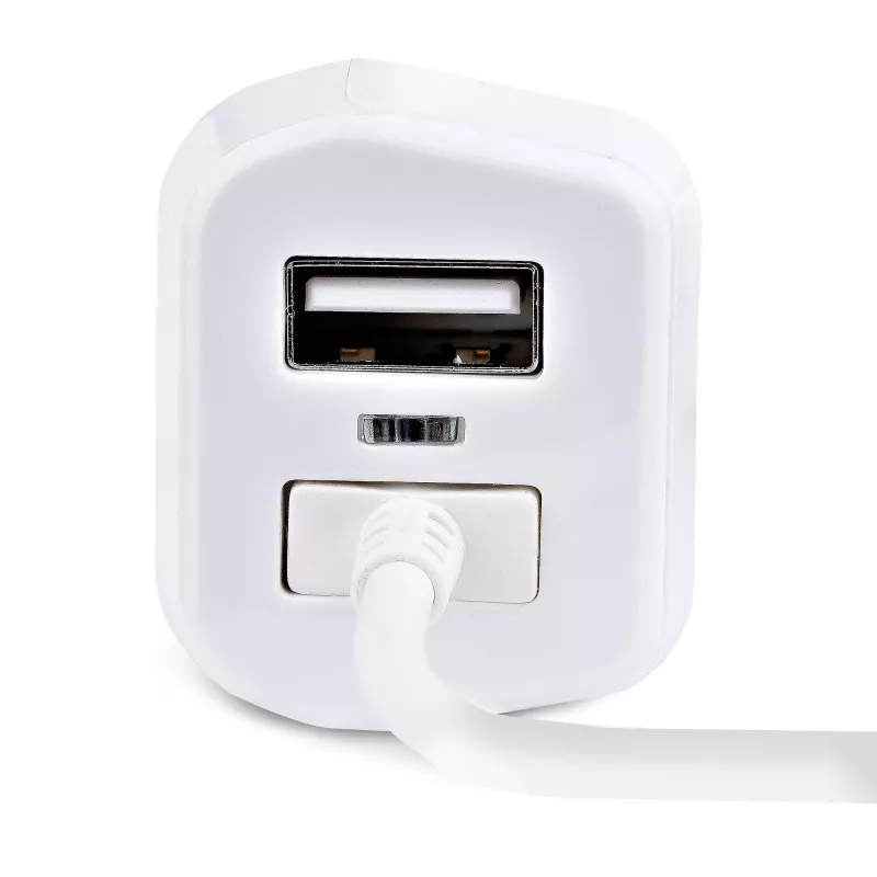 StarTech.com Carregador de automóvel Lightning com cabo espiral, cabo espiral Lightning de 1 m, 12 W, branco, adaptador de carregamento USB duplo para automóvel para telefones e tablets, carregador de automóvel iPhone dual-USB