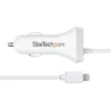 StarTech.com Carregador de automóvel Lightning com cabo espiral, cabo espiral Lightning de 1 m, 12 W, branco, adaptador de carregamento USB duplo para automóvel para telefones e tablets, carregador de automóvel iPhone dual-USB