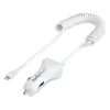 StarTech.com Carregador de automóvel Lightning com cabo espiral, cabo espiral Lightning de 1 m, 12 W, branco, adaptador de carregamento USB duplo para automóvel para telefones e tablets, carregador de automóvel iPhone dual-USB