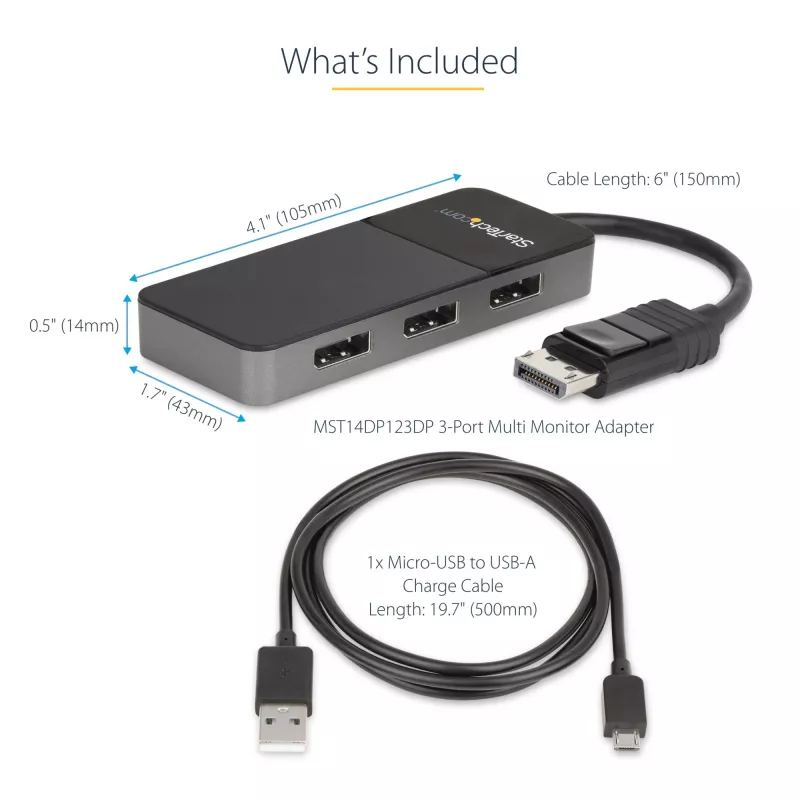StarTech.com Adaptador multi-monitor de 3 portas – Splitter de vídeo DisplayPort 1.4 para 3x DisplayPort 4K – Duplo ou triplo 4K – Hub MST DisplayPort para portátil/desktop para vários monitores – Apenas para PCs Windows