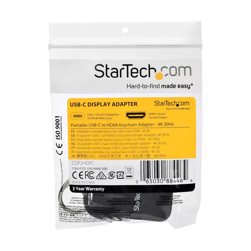 StarTech.com Adaptador USB-C para HDMI compacto – Conversor de vídeo USB Type-C para HDMI 4K 30Hz com anel de porta-chaves – Dongle USB-C DP Alt Mode para monitor HDMI – Compatível com Thunderbolt 3