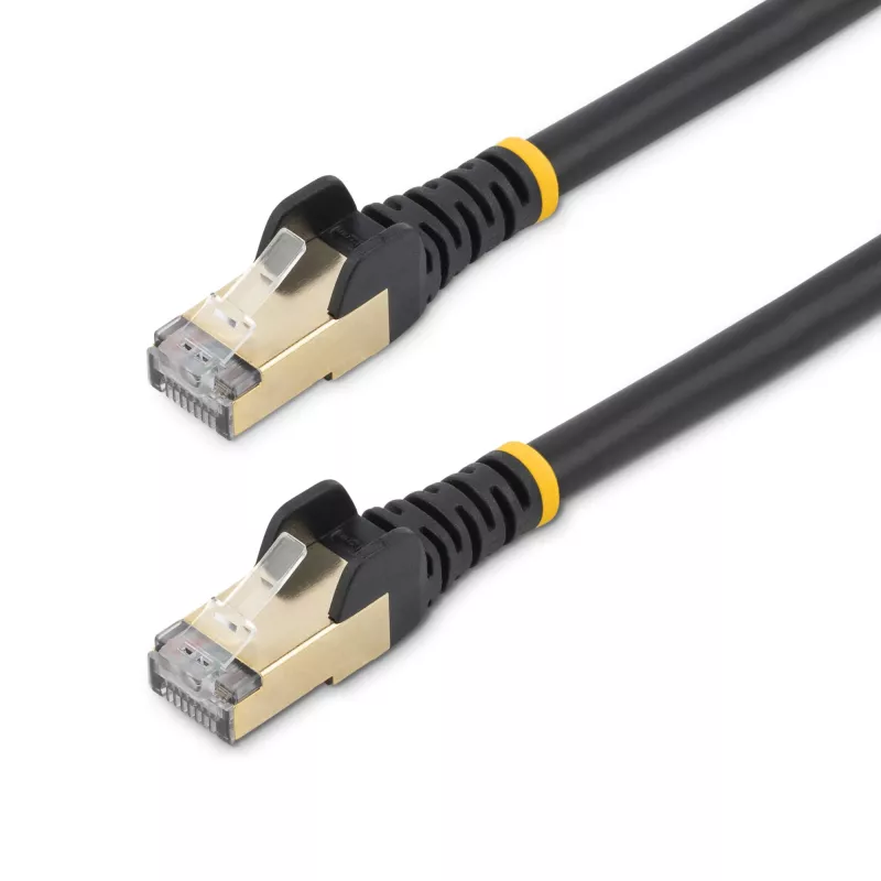 StarTech.com Cabo Ethernet CAT6a de 7,5m – Cabo patch RJ45 100W PoE blindado de 10 Gigabit sem proteção de patilha – Cabo de rede 10GbE STP com alívio de tensão – Preto testado individualmente/cablagem certificada UL/TIA