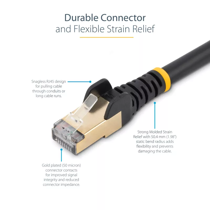 StarTech.com Cabo Ethernet CAT6a de 7,5m – Cabo patch RJ45 100W PoE blindado de 10 Gigabit sem proteção de patilha – Cabo de rede 10GbE STP com alívio de tensão – Preto testado individualmente/cablagem certificada UL/TIA