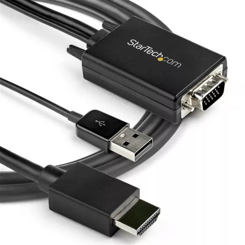 StarTech.com Cabo conversor VGA para HDMI de 2 m com suporte de áudio USB e alimentação – Cabo adaptador de vídeo analógico para digital para ligar um PC VGA a um ecrã HDMI – Cabo de monitor 1080p macho para macho