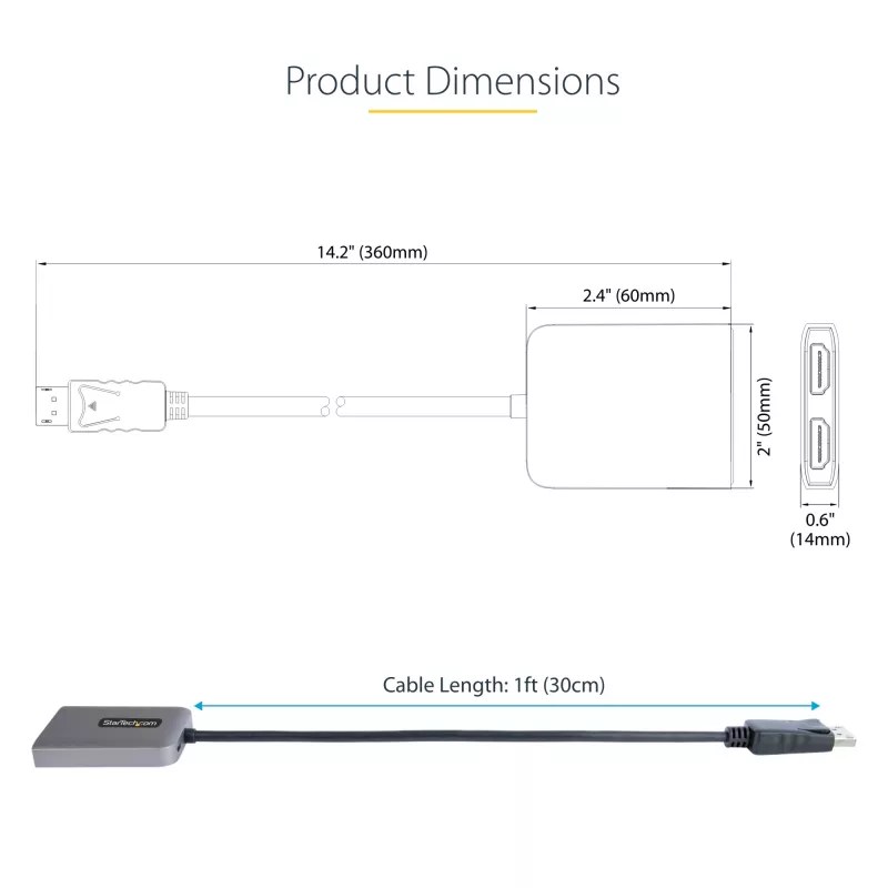 StarTech.com Hub DP para HDMI duplo MST – HDMI duplo 4K 60 Hz – Adaptador DisplayPort multi-monitor com cabo de 30 cm – Hub Multi Stream Transport DP 1.4, DSC | HBR3 – Splitter DP para HDMI
