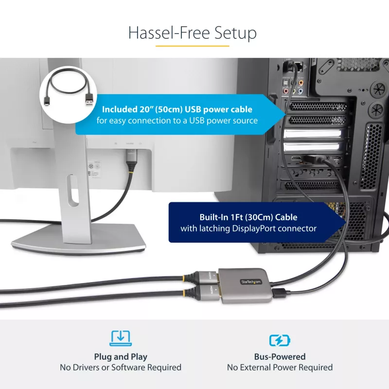 StarTech.com Hub DP para HDMI duplo MST – HDMI duplo 4K 60 Hz – Adaptador DisplayPort multi-monitor com cabo de 30 cm – Hub Multi Stream Transport DP 1.4, DSC | HBR3 – Splitter DP para HDMI