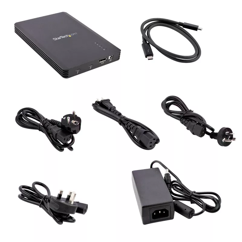 Caixa Thunderbolt 3 NVMe de 4 baías StarTech.com, para unidades SSD M.2 NVMe, 1x DisplayPort de vídeo / 2x portas TB3 downstream, 40 Gbit/s, fonte de alimentação de 72W, caixa externa para disco rígido