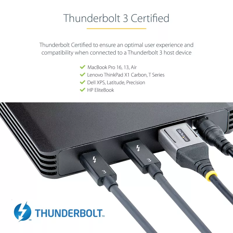 Caixa Thunderbolt 3 NVMe de 4 baías StarTech.com, para unidades SSD M.2 NVMe, 1x DisplayPort de vídeo / 2x portas TB3 downstream, 40 Gbit/s, fonte de alimentação de 72W, caixa externa para disco rígido