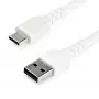 StarTech.com Cabo de carregamento USB-A para USB-C de 2 m – Cabo de dados USB 2.0 para USB Type-C robusto de carregamento rápido e sincronização – Revestimento TPE resistente fibra aramida M/M 3A Branco – Samsung S10, iPad Pro, Pixel