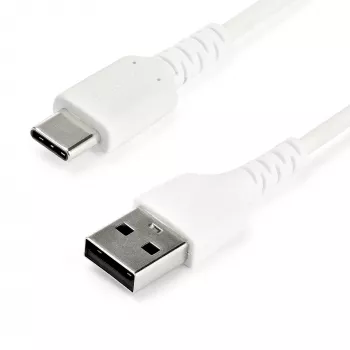 StarTech.com Cabo de carregamento USB-A para USB-C de 1 m – Cabo de carregamento rápido e sincronização USB 2.0 para USB Type-C – Revestimento TPE resistente com fibra aramida M/M 3A Branco – Samsung S10, iPad Pro, Pixel