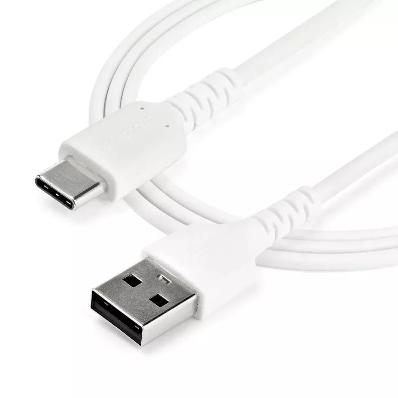 StarTech.com Cabo de carregamento USB-A para USB-C de 1 m – Cabo de carregamento rápido e sincronização USB 2.0 para USB Type-C – Revestimento TPE resistente com fibra aramida M/M 3A Branco – Samsung S10, iPad Pro, Pixel
