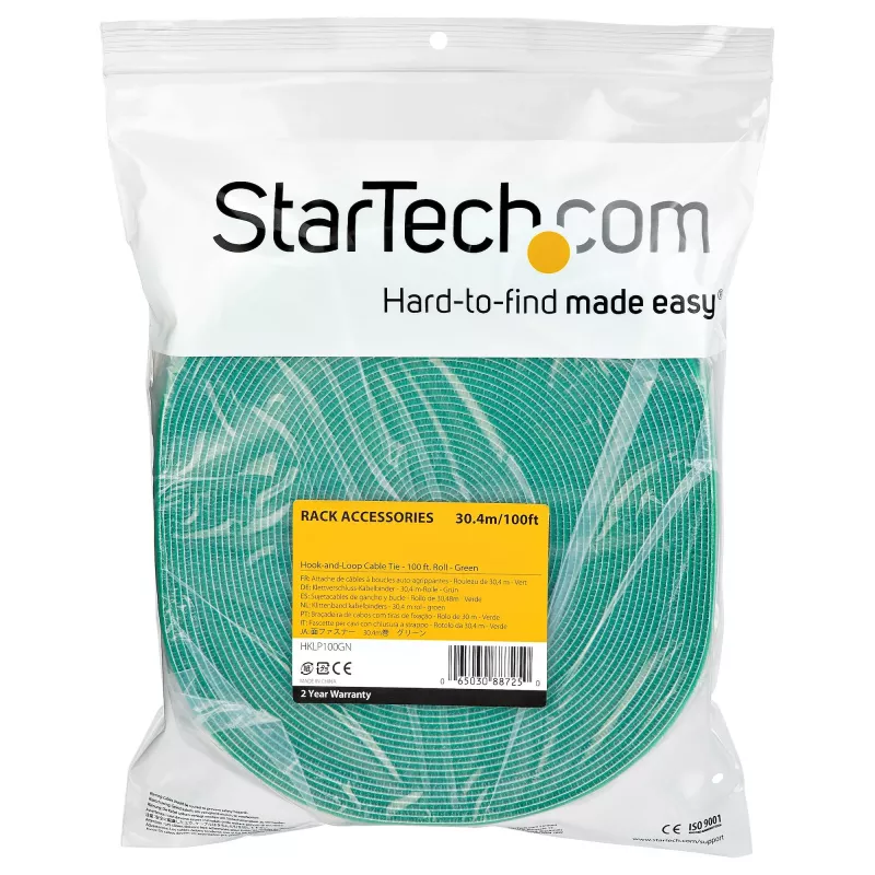 StarTech.com Rolo de fita de velcro de 30,5 m – abraçadeiras de cabos reutilizáveis cortáveis – fita industrial de fixação de cabos / envolventes têxteis ajustáveis verde / fitas de gestão de cabos reutilizáveis autoadesivas