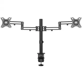 StarTech.com Braço de monitor duplo para secretária – Fixação por grampo de mesa, suporte de monitor compatível com VESA para ecrãs até 32 polegadas – Braço de monitor ergonómico articulado – ajustável em altura/inclinação/rotação/giro
