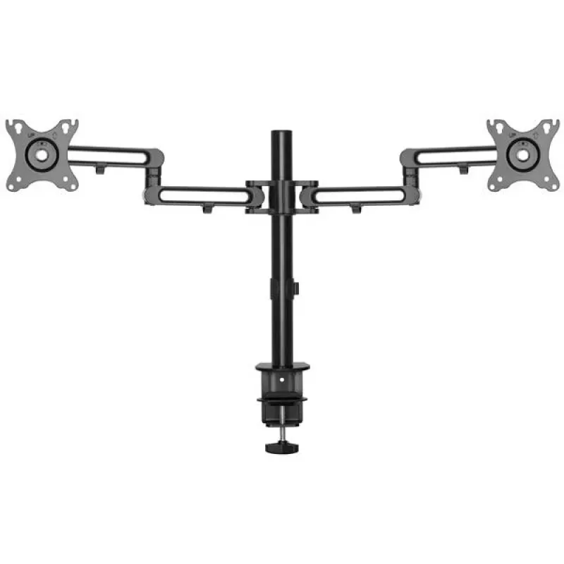 StarTech.com Braço de monitor duplo para secretária – Fixação por grampo de mesa, suporte de monitor compatível com VESA para ecrãs até 32 polegadas – Braço de monitor ergonómico articulado – ajustável em altura/inclinação/rotação/giro