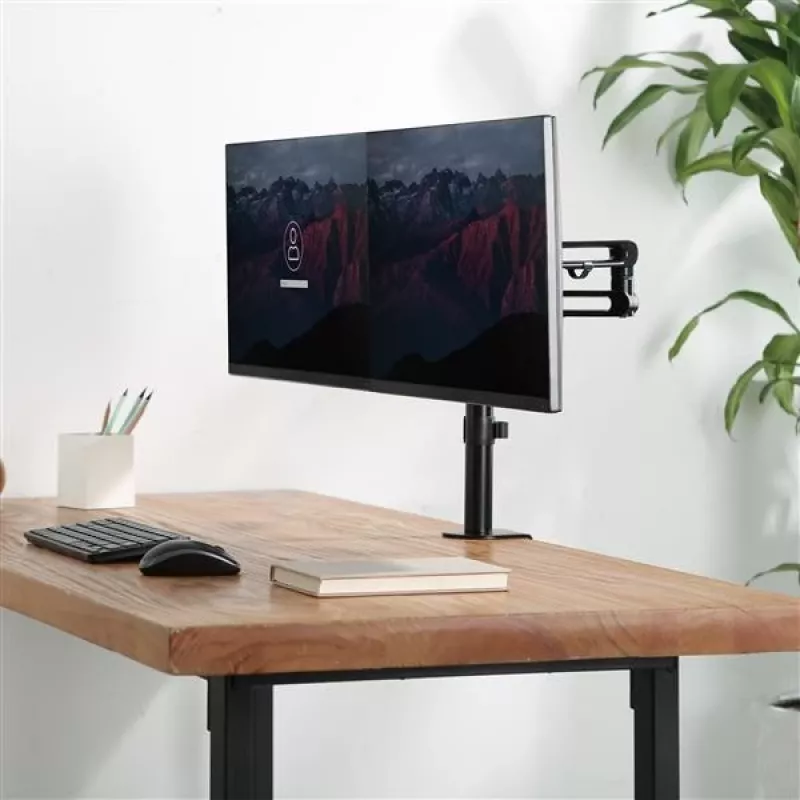 StarTech.com Braço de monitor duplo para secretária – Fixação por grampo de mesa, suporte de monitor compatível com VESA para ecrãs até 32 polegadas – Braço de monitor ergonómico articulado – ajustável em altura/inclinação/rotação/giro