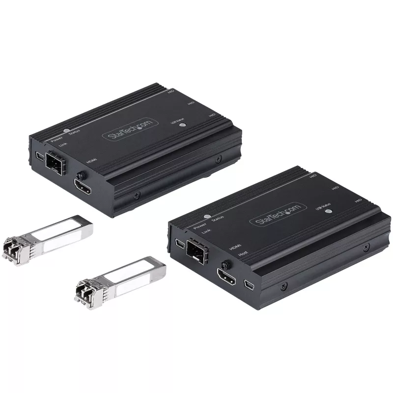 StarTech.com Extensor KVM HDMI 4K sobre fibra - Comutador KVM/extensor de consola remoto de vídeo HDMI e USB - até 984 pés/300 m (multimodo) - 2 módulos SFP+ MMF de 10G - Kit de extensão KVM (TX/RX)