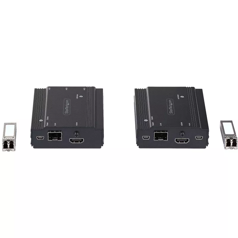 StarTech.com Extensor KVM HDMI 4K sobre fibra - Comutador KVM/extensor de consola remoto de vídeo HDMI e USB - até 984 pés/300 m (multimodo) - 2 módulos SFP+ MMF de 10G - Kit de extensão KVM (TX/RX)
