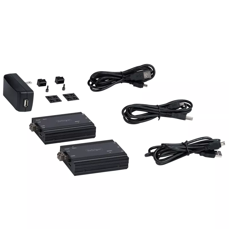 StarTech.com Extensor KVM HDMI 4K sobre fibra - Comutador KVM/extensor de consola remoto de vídeo HDMI e USB - até 984 pés/300 m (multimodo) - 2 módulos SFP+ MMF de 10G - Kit de extensão KVM (TX/RX)