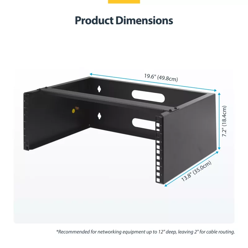 StarTech.com Rack de rede de parede 4U – 14 polegadas de profundidade (perfil baixo) – Suporte de painel de ligação de 19 polegadas para servidores e equipamentos de IT de perfil baixo, comutadores de rede – Capacidade de carga de 20 kg, preto
