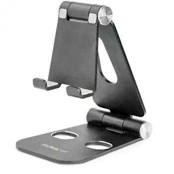 StarTech.com Suporte para telefone e tablet – Suporte universal dobrável para dispositivos móveis para smartphones e tablets – Suporte ergonómico ajustável para telemóvel com vários ângulos para secretária – Portátil – Preto