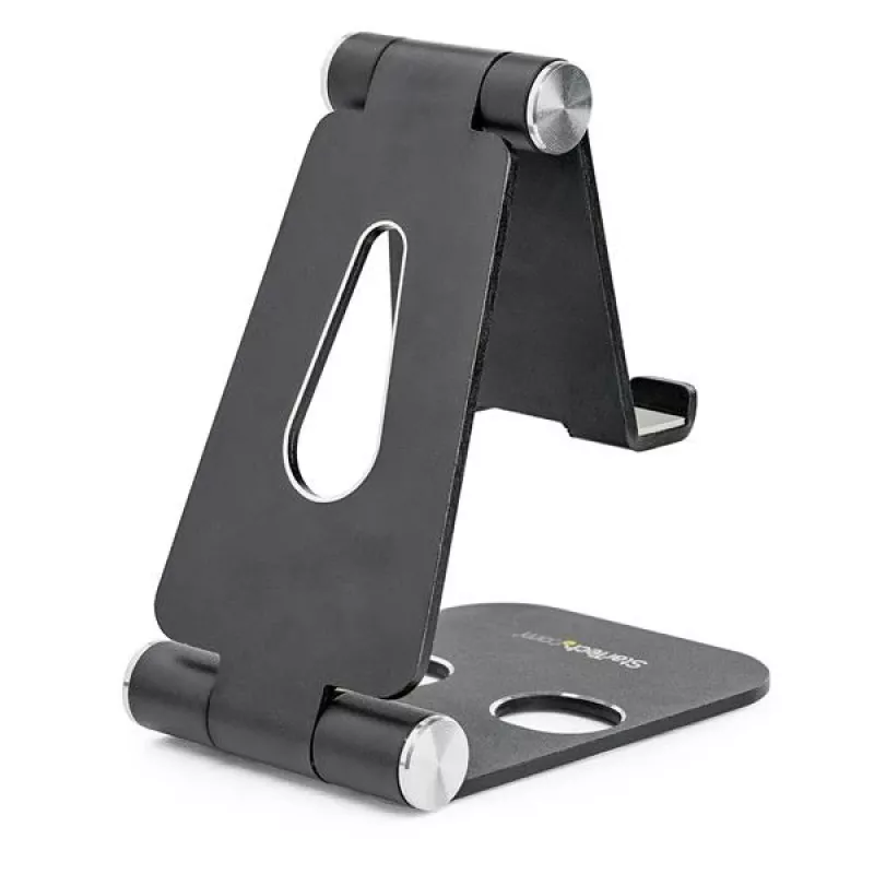 StarTech.com Suporte para telefone e tablet – Suporte universal dobrável para dispositivos móveis para smartphones e tablets – Suporte ergonómico ajustável para telemóvel com vários ângulos para secretária – Portátil – Preto