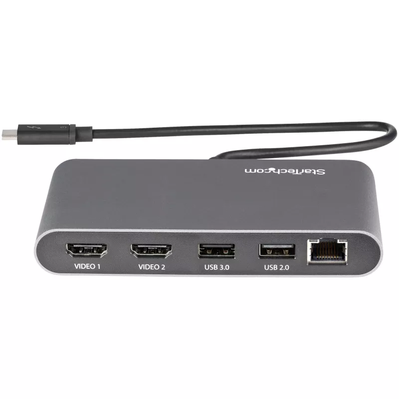 StarTech.com Mini dock Thunderbolt para monitor duplo, HDMI 4K 60Hz, hub sem drivers para Windows e Mac, Gigabit Ethernet, 1 x USB 5Gbps e 1x USB 2.0, cabo de 28 cm