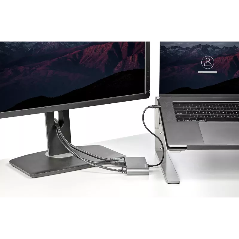 StarTech.com Mini dock Thunderbolt para monitor duplo, HDMI 4K 60Hz, hub sem drivers para Windows e Mac, Gigabit Ethernet, 1 x USB 5Gbps e 1x USB 2.0, cabo de 28 cm
