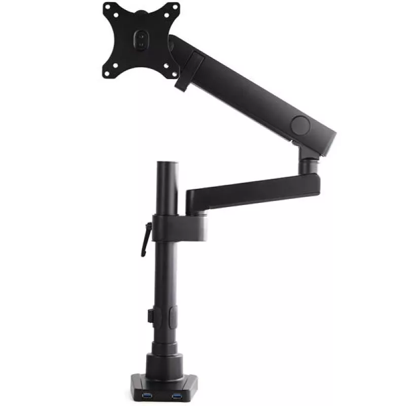 StarTech.com Braço de monitor para secretária com 2x portas USB 3.0, suporte de monitor único totalmente articulado, até 34 polegadas (17,6 lb/8 kg) ecrã VESA, montagem por grampo/ilhó, mola mecânica