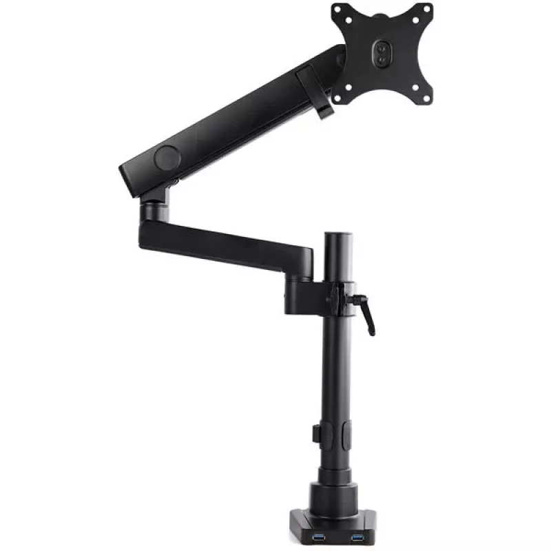StarTech.com Braço de monitor para secretária com 2x portas USB 3.0, suporte de monitor único totalmente articulado, até 34 polegadas (17,6 lb/8 kg) ecrã VESA, montagem por grampo/ilhó, mola mecânica