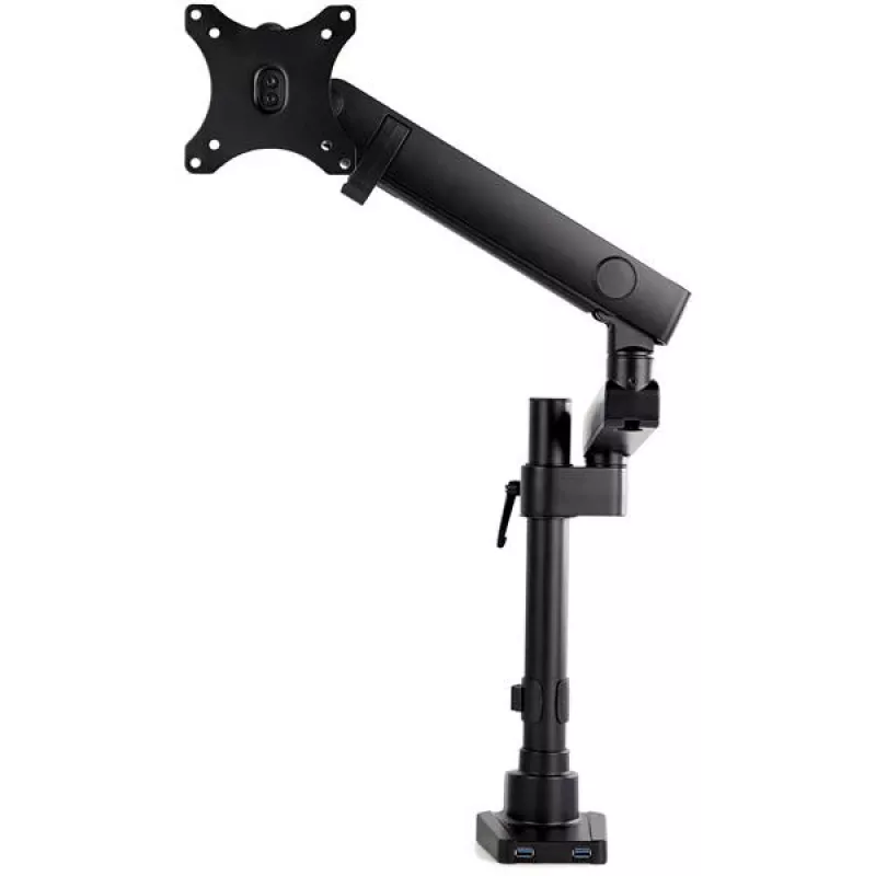 StarTech.com Braço de monitor para secretária com 2x portas USB 3.0, suporte de monitor único totalmente articulado, até 34 polegadas (17,6 lb/8 kg) ecrã VESA, montagem por grampo/ilhó, mola mecânica