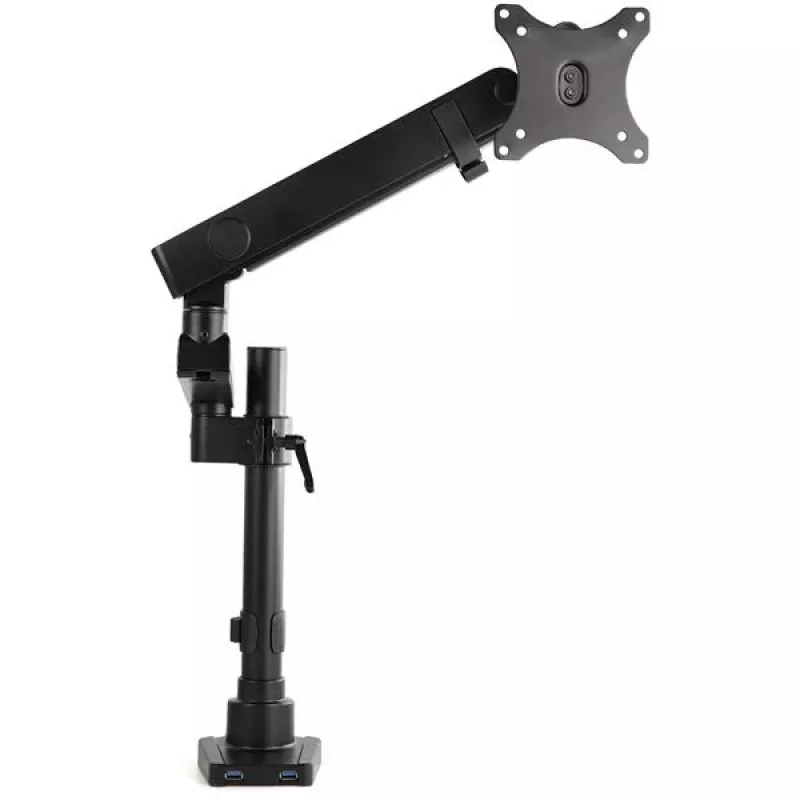 StarTech.com Braço de monitor para secretária com 2x portas USB 3.0, suporte de monitor único totalmente articulado, até 34 polegadas (17,6 lb/8 kg) ecrã VESA, montagem por grampo/ilhó, mola mecânica