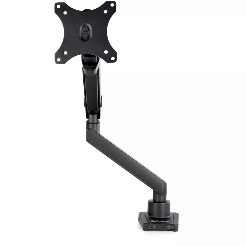StarTech.com Braço de monitor para secretária com 2x portas USB 3.0, suporte de monitor único fino totalmente articulado, até 34 polegadas (8 kg) ecrã VESA, montagem por grampo/ilhó, mola mecânica