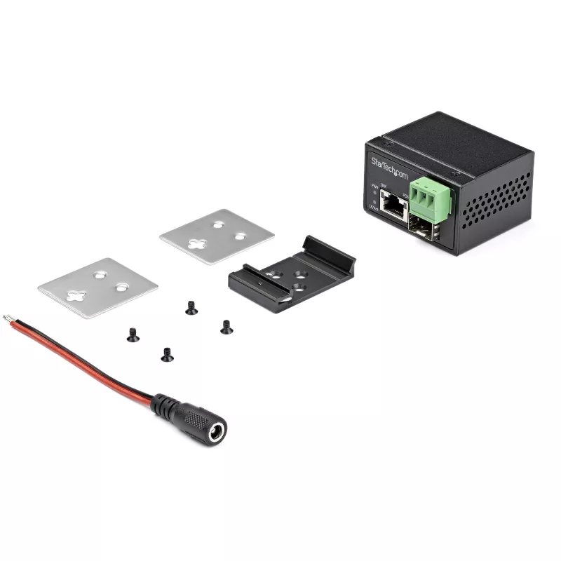 StarTech.com Conversor de média industrial PoE+ de fibra ótica para Ethernet 30W - SFP para RJ45 - Fibra monomodo/multimodo para Ethernet Gigabit de cobre - Tamanho mini/compacto - IP-30/ -40 a +75°C