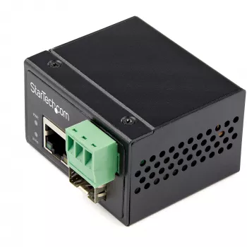 StarTech.com Conversor de média industrial de fibra ótica para Ethernet – SFP de 100 Mbit/s para RJ45/Cat6 – Fibra ótica monomodo/multimodo para rede de cobre – 12-56 V DC – IP-30 / -40 a +75 °C