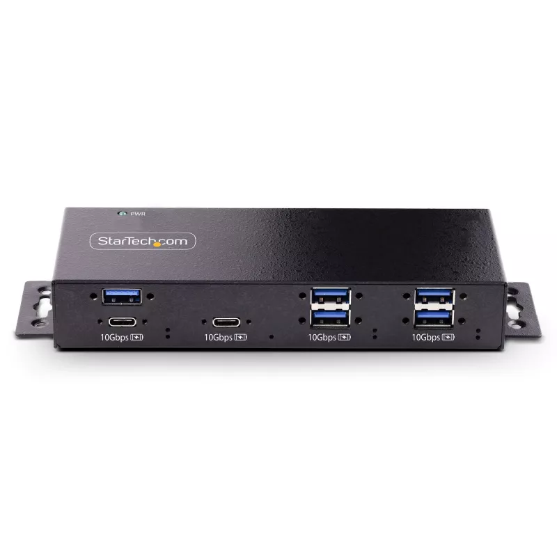 StarTech.com Hub USB industrial de 7 portas 10Gbps com fonte de alimentação, metal, montável, 5x USB-A e 2x portas downstream USB-C, proteção ESD, hub USB alimentado, TAA