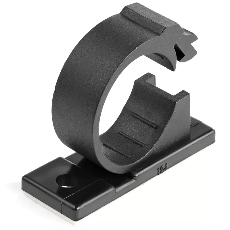 StarTech.com 100 clipes de gestão de cabos autoadesivos pretos – Organizador de cabos de rede/Ethernet/secretária de computador – Suportes adesivos para cabos/linhas – Clipe autoadesivo de nylon resistente ao fogo UL/94V-2