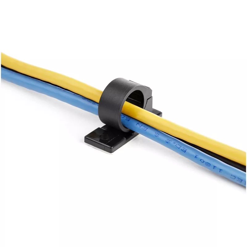 StarTech.com 100 clipes de gestão de cabos autoadesivos pretos – Organizador de cabos de rede/Ethernet/secretária de computador – Suportes adesivos para cabos/linhas – Clipe autoadesivo de nylon resistente ao fogo UL/94V-2