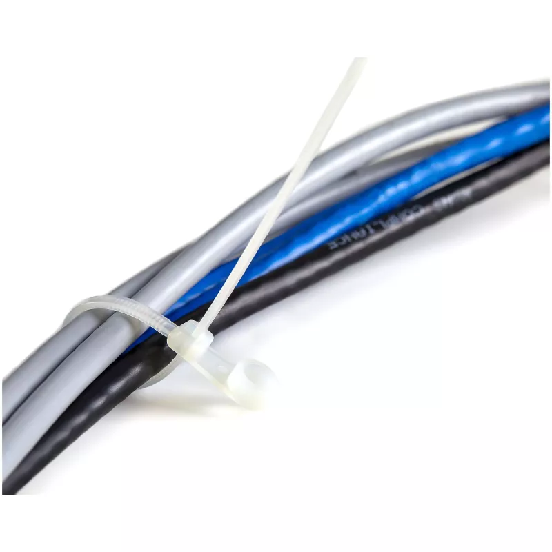 StarTech.com Abraçadeiras de 4 polegadas (10 cm) com orifício de fixação - 1/16 polegadas (2 mm) de largura, 7/8 polegadas (24 mm) de diâmetro de feixe, 18 lb (8 kg) de resistência à tração, abraçadeiras de nylon 66 autoajustáveis com orifício para parafuso, listado UL, pack de 100