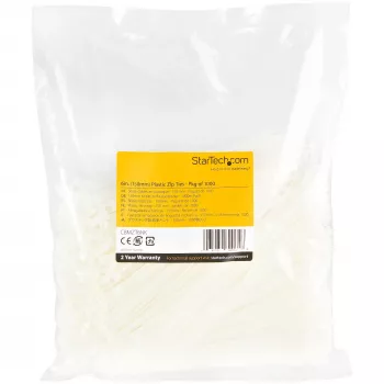 StarTech.com Abraçadeiras de 15cm – 3mm de largura, 39mm de diâmetro de feixe, 18kg de resistência à tração, abraçadeiras de nylon autoajustáveis com ponta curvada – 94V-2/UL listado, pack de 1000 – branco