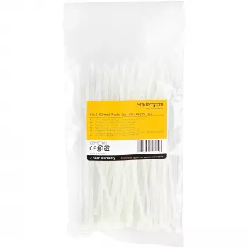 StarTech.com Pack de 100 abraçadeiras de 6 polegadas (15 cm) – 1/8 polegadas (3,6 mm) de largura, 1-3/8 polegadas (39 mm) de diâmetro de feixe, 40 lb (18 kg) de resistência à tração, abraçadeiras de nylon autoajustáveis com ponta curvada, listado UL, branco – TAA