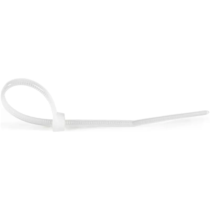 StarTech.com Abraçadeiras de 4 polegadas (10 cm) – 1/16 polegadas (2 mm) de largura, 7/8 polegadas (22 mm) de diâmetro de feixe, 18 lb (8 kg) de resistência à tração, abraçadeiras de nylon autoajustáveis com ponta curvada – 94V-2/UL listado, pack de 100 – branco