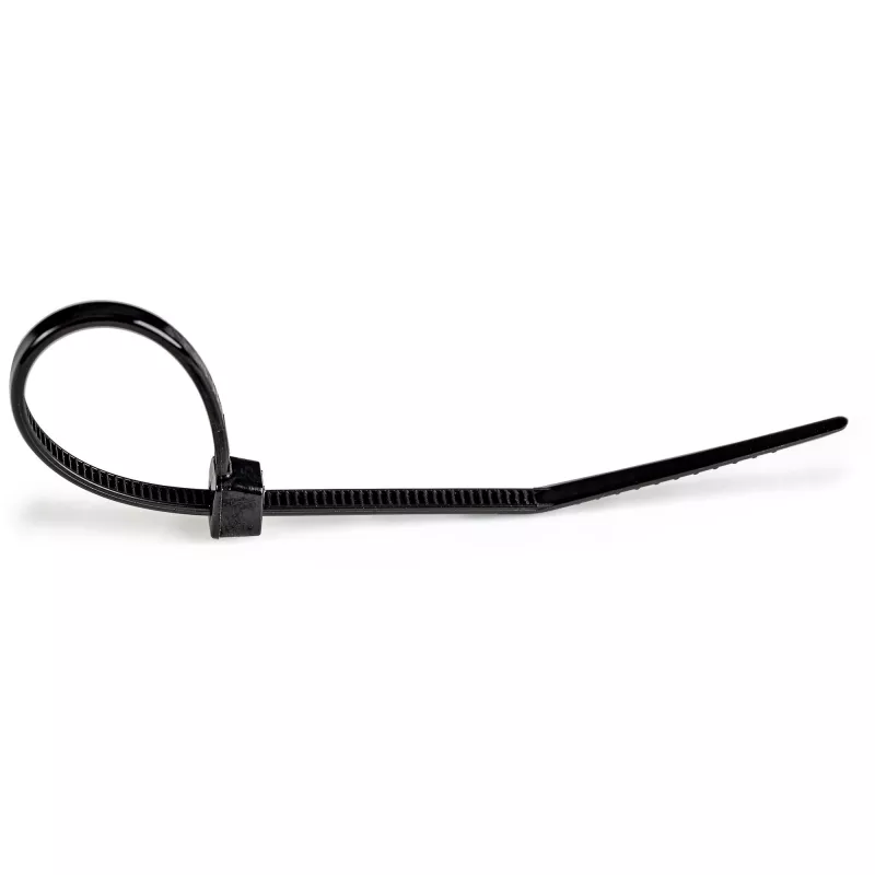 StarTech.com Abraçadeiras de 4 polegadas (10cm) – 1/16 polegadas (2mm) de largura, 7/8 polegadas (22mm) de diâmetro de feixe, 18lb (8kg) de resistência à tração, abraçadeiras de nylon autoajustáveis com ponta curvada – 94V-2/UL listado, pack de 100 – preto