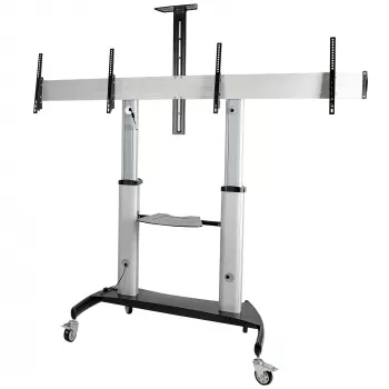StarTech.com Carrinho de TV duplo para televisores VESA de 37-60 polegadas até 110lb/50kg cada – Suporte de TV ajustável em altura, carrinho móvel para ecrãs com prateleiras para equipamentos – Carrinho de TV com rodas – Suporte de TV com rodas