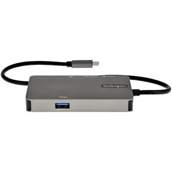 StarTech.com Adaptador multiporta USB-C – USB-C para HDMI 4K 30Hz ou VGA 1080p – Mini dock USB Type-C com Power Delivery 100W passthrough, hub USB de 3 portas 5Gbps, GbE – Cabo fixo de 12″ (30 cm)