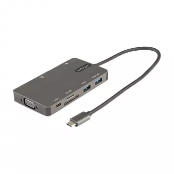 StarTech.com Adaptador multiporta USB-C – Dock de viagem HDMI 4K 30Hz ou VGA – Hub USB 3.0 5Gbps (portas USB-A/USB-C) – Power Delivery 100W – SD/Micro SD – GbE – Cabo de 30cm – Mini dock USB-C