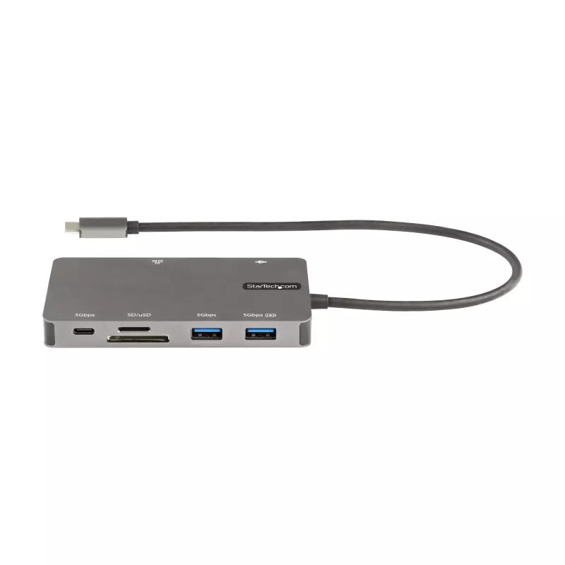 StarTech.com Adaptador multiporta USB-C – Dock de viagem HDMI 4K 30Hz ou VGA – Hub USB 3.0 5Gbps (portas USB-A/USB-C) – Power Delivery 100W – SD/Micro SD – GbE – Cabo de 30cm – Mini dock USB-C