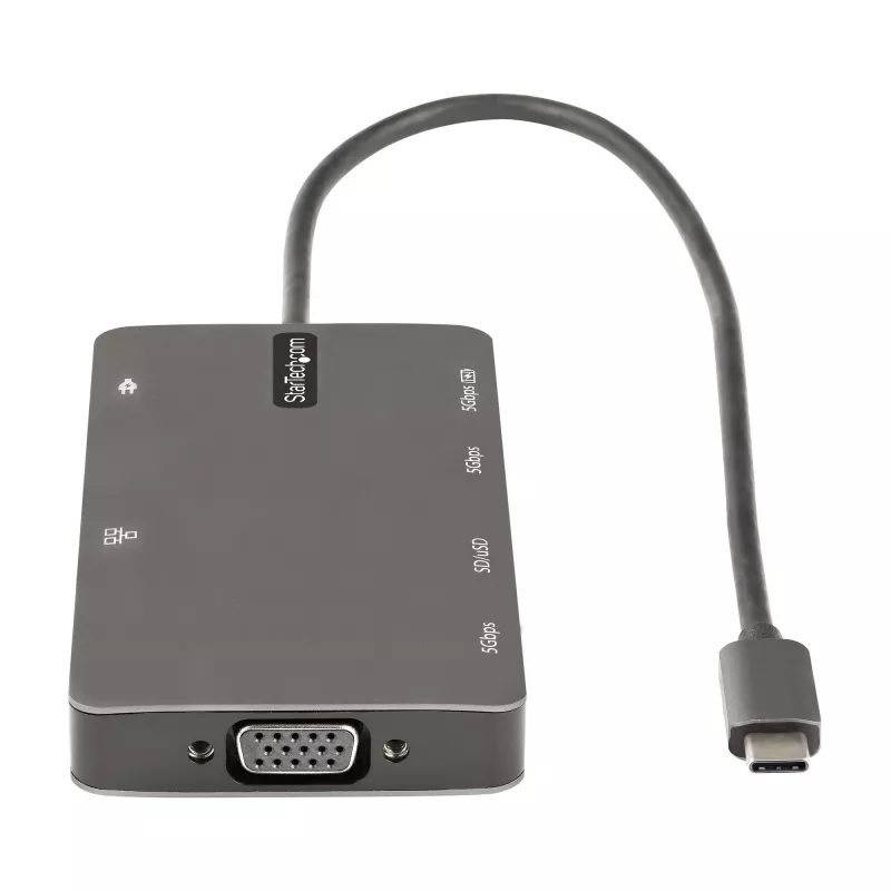 StarTech.com Adaptador multiporta USB-C – Dock de viagem HDMI 4K 30Hz ou VGA – Hub USB 3.0 5Gbps (portas USB-A/USB-C) – Power Delivery 100W – SD/Micro SD – GbE – Cabo de 30cm – Mini dock USB-C